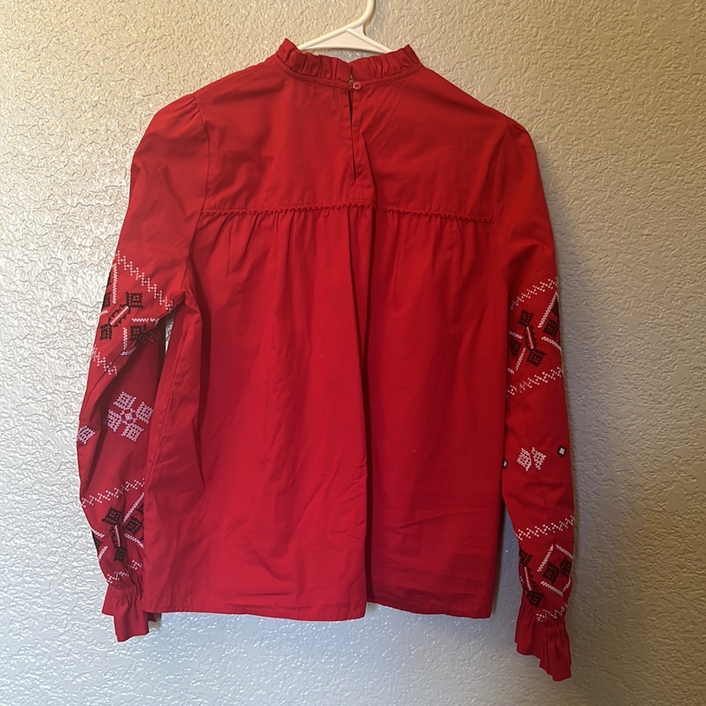 Zara BBWM Mock Neck Embroidered Long Sleeved Peasant Top Size Small - Picture 7 of 9
